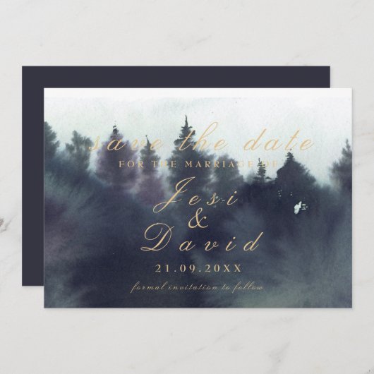 Invitation Mariage sombre et éthéré en forêt Save The Date (Devant / Derrière)