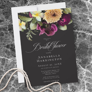 Invitation Mariage sombre floral noir burgundy Shower de mari