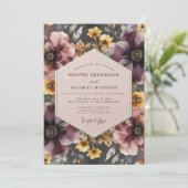 Invitation Mariage sombre mauve et souci (Debout devant)