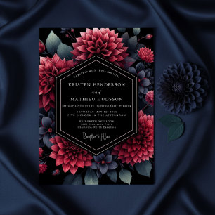 Invitation Mariage somptueux au dahlia bordeaux