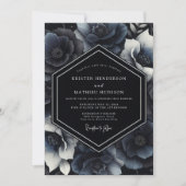 Invitation Mariage somptueux Navy Deep Bloom (Devant)