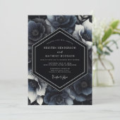 Invitation Mariage somptueux Navy Deep Bloom (Debout devant)