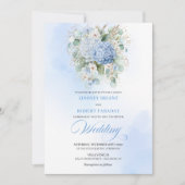 Invitation Mariage Sophistiqué Bohème aux Hydrangeas Bleus Te (Devant)