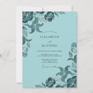 Invitation Mariage Sophistiqué sur la Côte de Teinte Turquois
