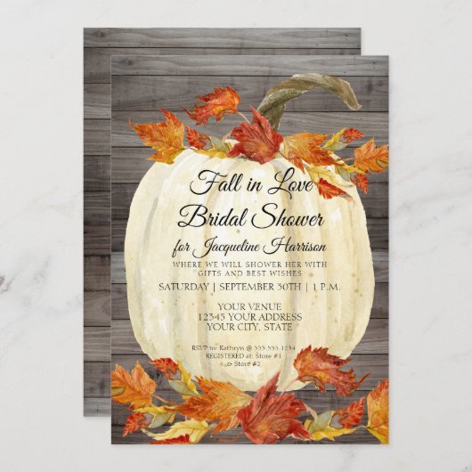 Invitation Mariage sous la feuille d'automne Citrouille Aquar (Devant / Derrière)