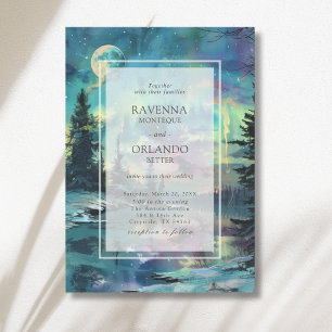 Invitation Mariage sous la forêt de lac au clair de lune avec