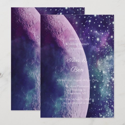 Invitation Mariage sous la Lune de la Galaxie Pourpre Céleste (Devant / Derrière)
