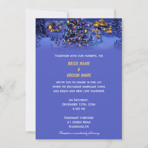 Invitation Mariage sous la neige avec un sapin de Noël vintag
