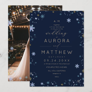 Invitation Mariage sous la neige bleu marine moderne