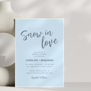 Invitation Mariage sous la neige d'hiver Bleu doux Script Bab