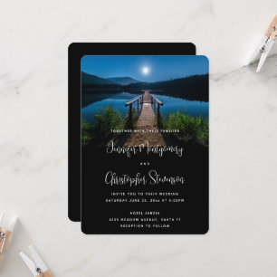 Invitation Mariage sous la pleine lune sur une jetée nocturne