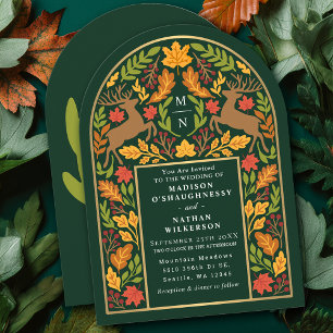 Invitation Mariage sous l'arche de cerfs de la forêt enchanté