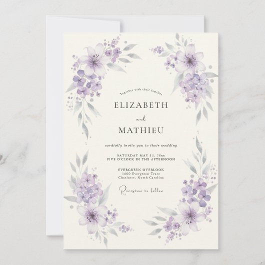 Invitation Mariage sous l'arche de fleurs de lavande (Devant)