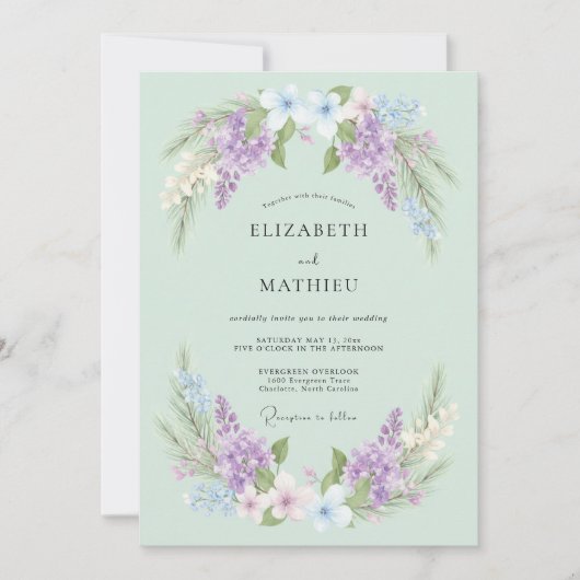 Invitation Mariage sous l'Arche de Fleurs de Lilas (Devant)
