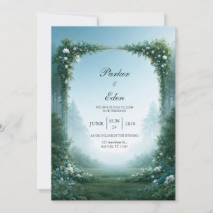 Invitation Mariage sous l'Arche de Prairie Bleue Brumeuse