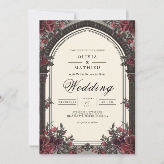Invitation Mariage sous l'Arche de Rose Cramoisi (Devant)