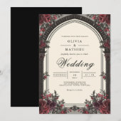 Invitation Mariage sous l'Arche de Rose Cramoisi (Devant / Derrière)