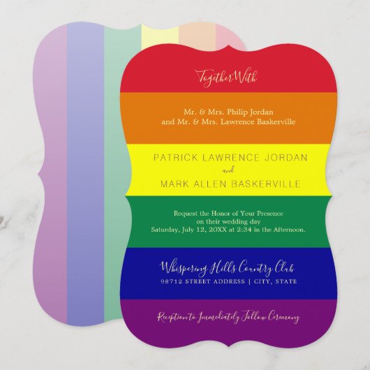 Invitation Mariage sous le drapeau arc-en-ciel (Devant / Derrière)