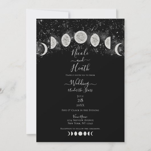 Invitation Mariage sous les étoiles avec les phases de la lun (Devant)