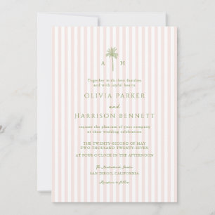 Invitation Mariage sous les palmiers rose pêche et sauge