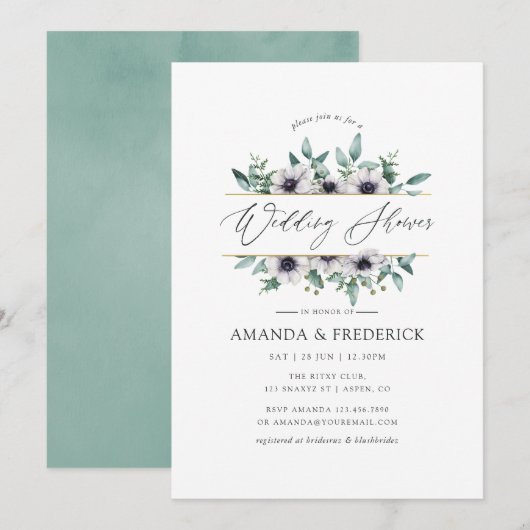 Invitation Mariage sous thème géométrique Eucalyptus Anémone (Devant / Derrière)