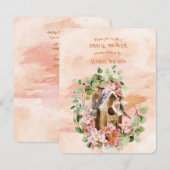 Invitation Mariage sous un thème de fleurs avec des oiseaux (Devant / Derrière)