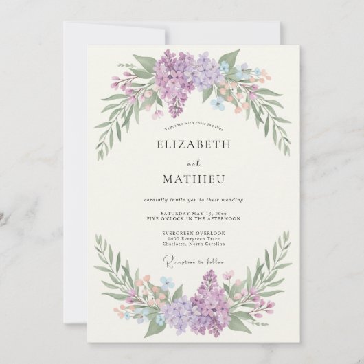 Invitation Mariage sous une Arche Botanique de Lilas (Devant)
