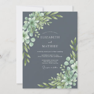 Invitation Mariage sous une Arche Botanique Vert Ardoise