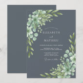 Invitation Mariage sous une Arche Botanique Vert Ardoise (Devant / Derrière)