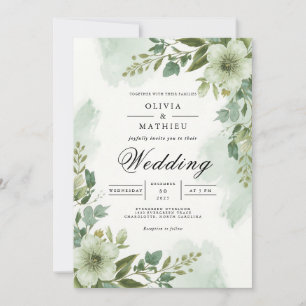 Invitation Mariage sous une arche de feuillage vert sauge