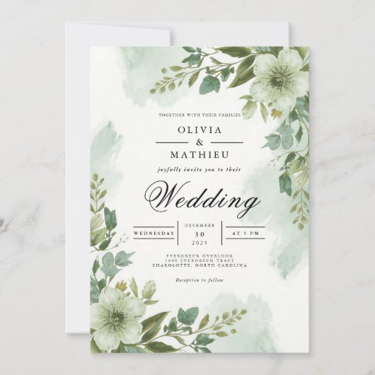 Invitation Mariage sous une arche de feuillage vert sauge (Devant)