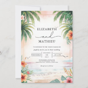 Invitation Mariage sous une arche de feuilles de palmiers tro