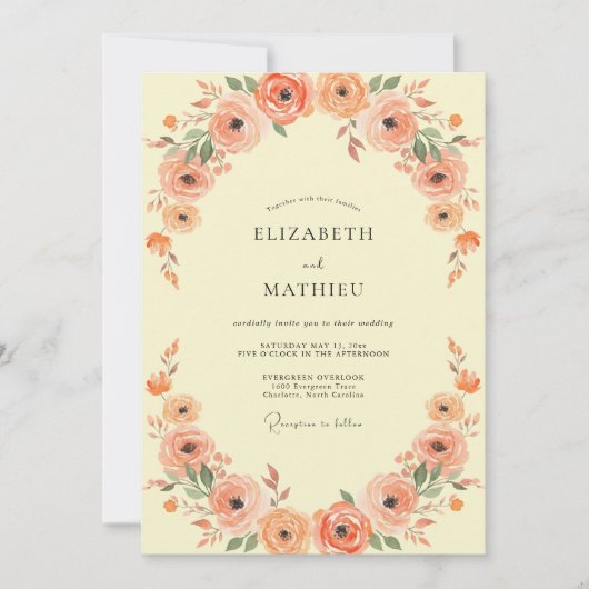 Invitation Mariage sous une arche florale de corail (Devant)