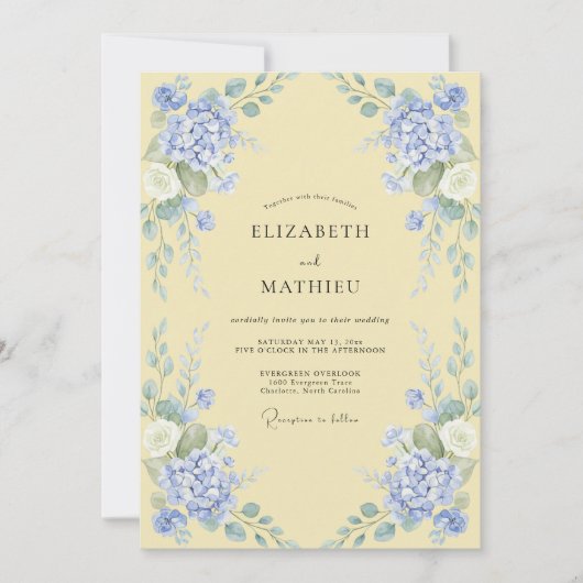 Invitation Mariage sous une arche florale de pervenche (Devant)