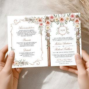 Invitation Mariage sous une verrière florale boho en bois rus
