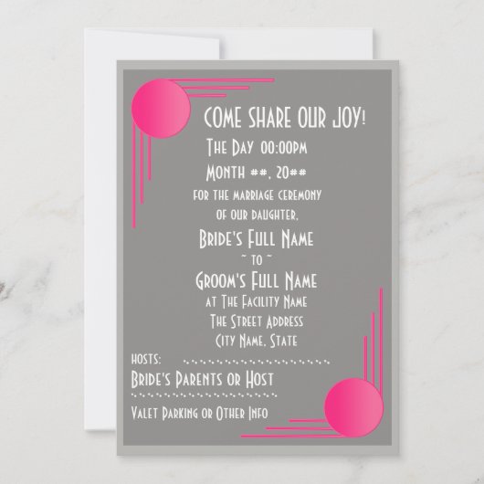 Invitation Mariage South Beach Deco (Devant)