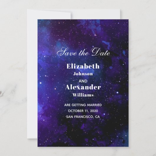 Invitation Mariage spatial, sauvez la date. Étoiles de nuit. (Devant)