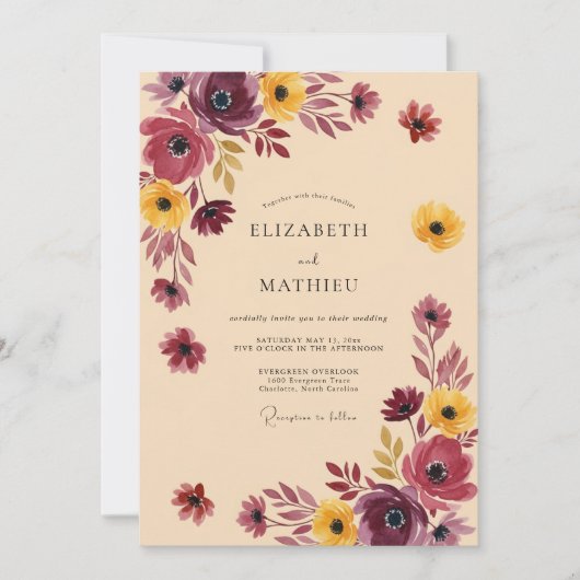 Invitation Mariage Splendide d'Automne Jaune Prune (Devant)