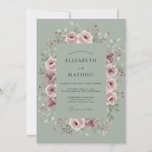 Invitation Mariage splendide prairie vert sauge (Devant)