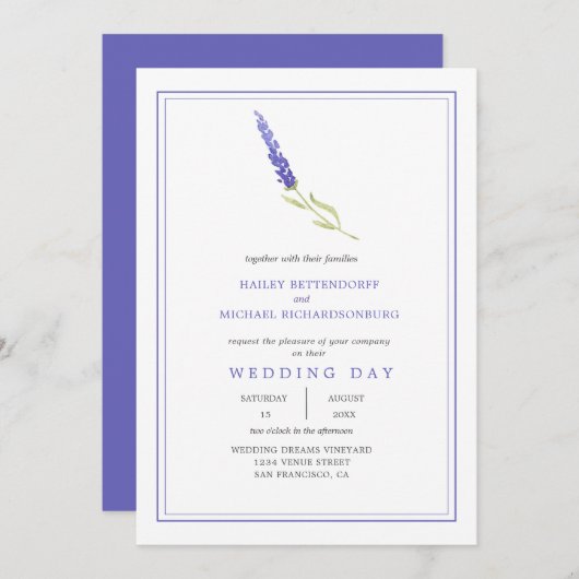 Invitation Mariage Sprig Lavender Simple Moderne | (Devant / Derrière)