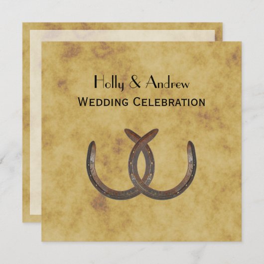 Invitation Mariage SQ BG en fer à cheval rustique (Devant / Derrière)