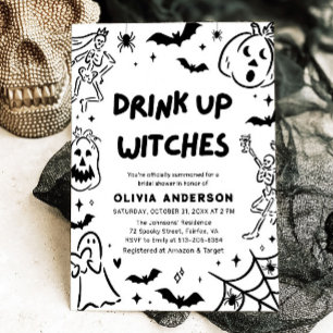 Invitation Mariage squelette fantôme d'Halloween dessiné à la