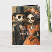 Invitation Mariage squelettes araignées noires Halloween plié (Devant)