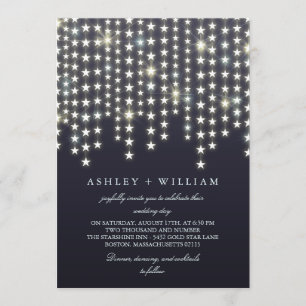 Invitation Mariage Star String Lights Dark Blue Soir