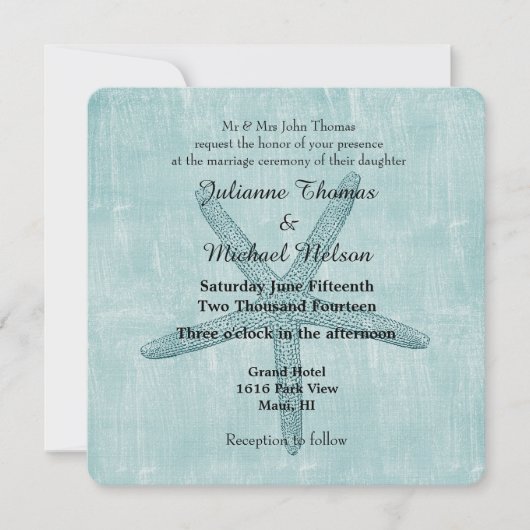 Invitation Mariage Starfish bleu (Devant)