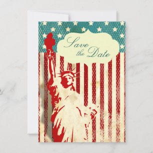 Invitation Mariage Statue de la Liberté et Drapeau Enregistre