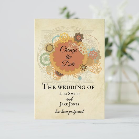 Invitation Mariage Steampunk Changement de Date Industriel (Debout devant)