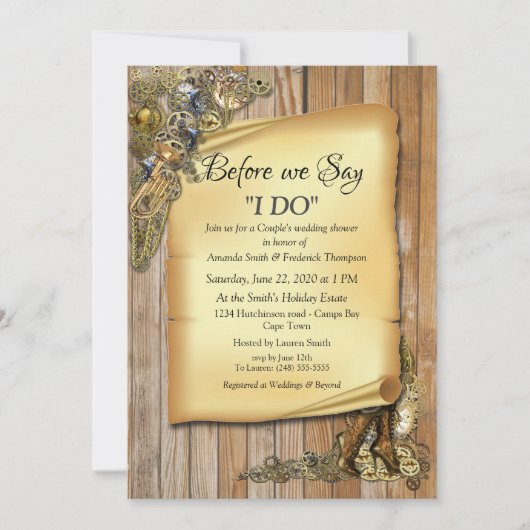 Invitation Mariage Steampunk Sur Wedding shower Bois (Devant)