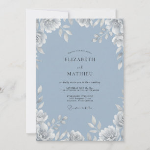 Invitation Mariage Steel Blue Bloom