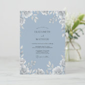 Invitation Mariage Steel Blue Bloom (Debout devant)